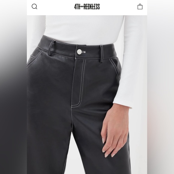 4TH & RECKLESS - BLACK FAUX LEATHER STRAIGHT LEG TROUSERS - CARNER - Picture 4 of 5